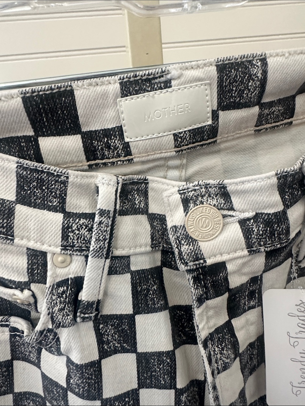 MOTHER High-Rise Checkerboard Jeans in Black & Whit 26